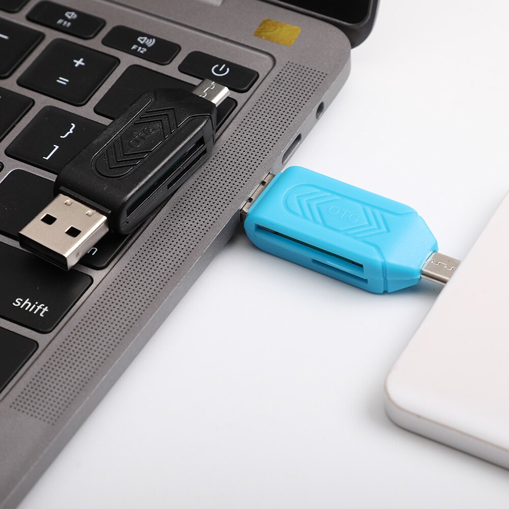 Micro USB 2 IN 1 OTG Card Reader Type-C3.0 Support TF Card Recorder Phone Storage Card Rotatable Card Reader Blue