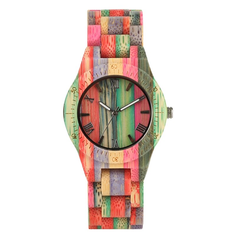Top luksus farverigt træur kvinder kvarts fuld bambus træur kvindelig slik farve armbåndsur kvinders håndled reloj mujer: 1