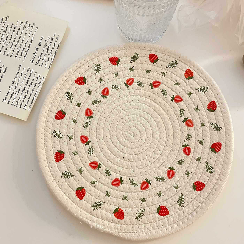 Round Woven Insulation Pot Mat Cotton Rope Placemat Dining Table Coaster Bowl Pad Simple Plate Mat Home Decoration Cup Mats: S / black
