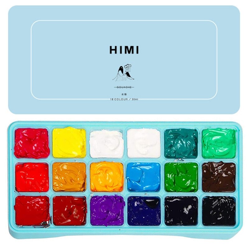 Gouache Paint Set 18 Vibrant Colors Non Toxic with Portable Case Palette Pigments School Art Stationery: 7HH803061-BL