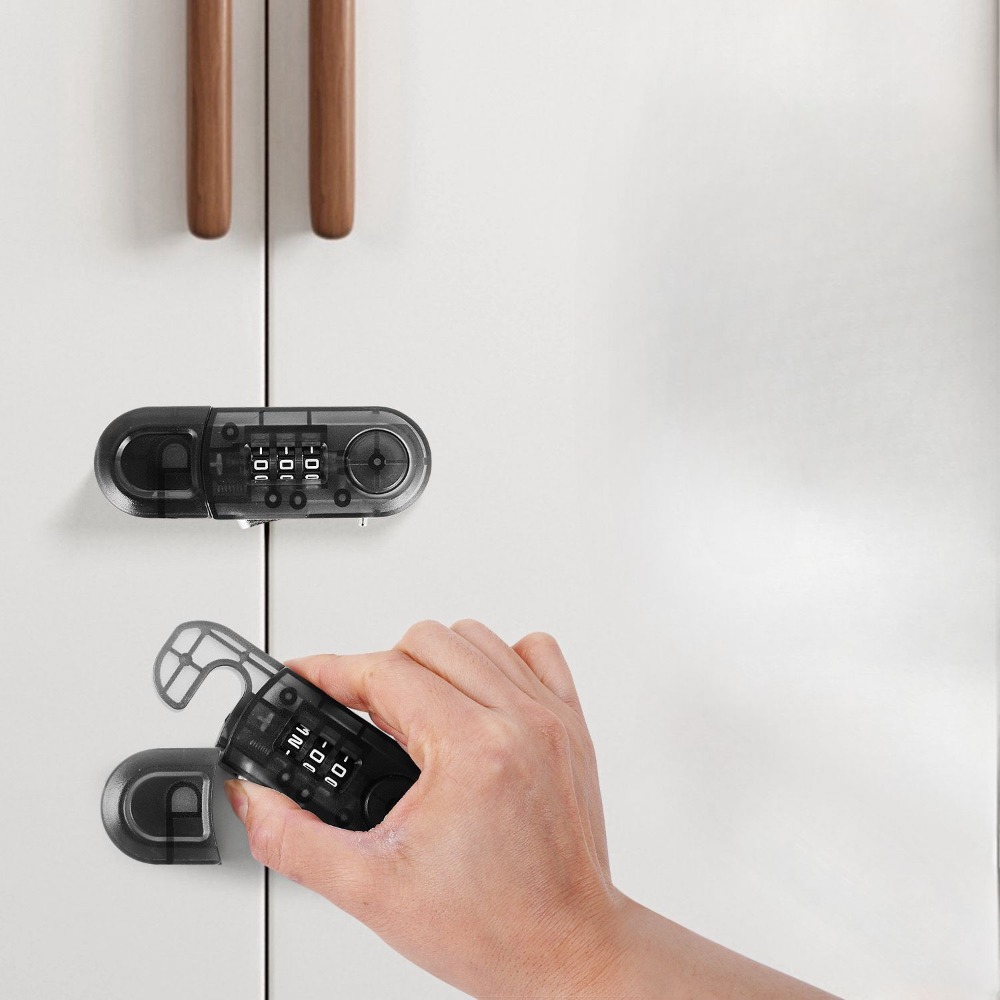 Drawer Password Lock Non Perforated Cabinet Door Safety Lock Double Opening Refrigerator Lock Home Office Anti-theft Lock: Greyish Brown