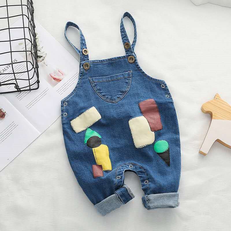 Kids Patch Bib Overalls Boys Girls Casual Printed Patch Adjustable Straps Denim Overalls Kids clothes