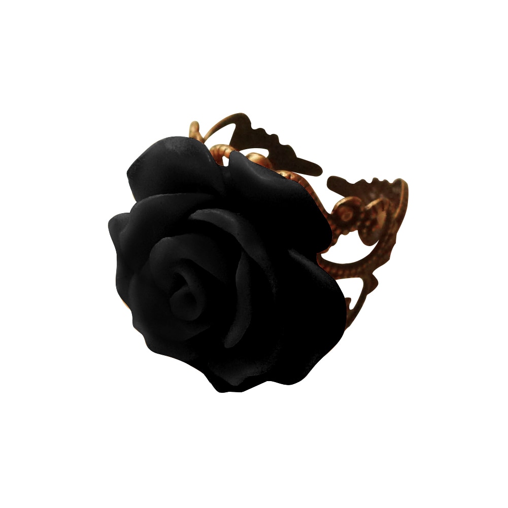 Gothic Style Vintage Jewelry Retro Rings for Women Colorful Rose Hollow Out Flower Resizable Finger Gothic Ring