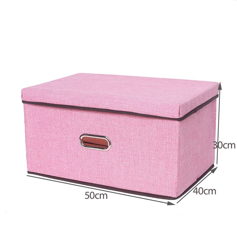 Large Foldable Storage Bin with Lid Linen Fabric Storage Box Organizer Containers Cube Divider for Bedroom Closet Office: pink-50x40x30