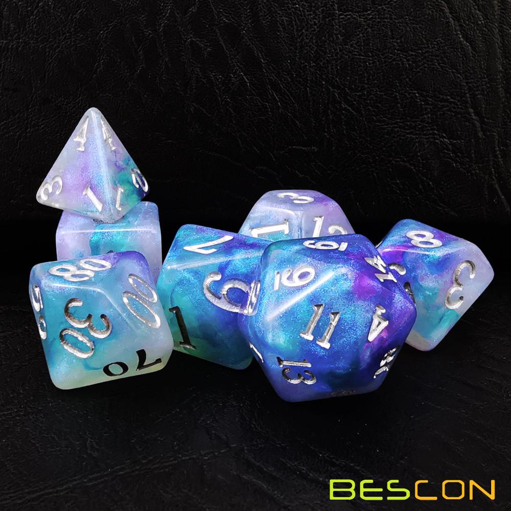 Bescon Magical Stone Dice Set Series, 7pcs Polyhedral RPG Dice Set Fairy Spirit, RoseQuartz, Gold Ore, Dragon Eyes: Dragon Eyes Bulk