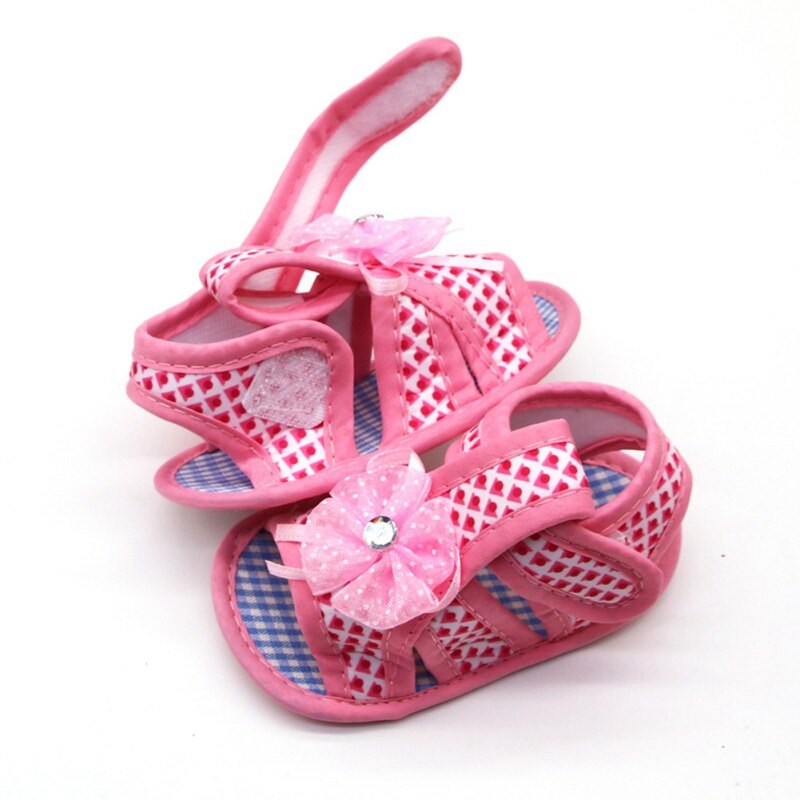 Babymeisjesschoentjes met gaasbloemen en geometrische print, zachte zool en antislip
