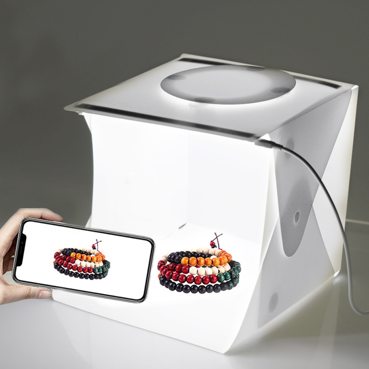 Mini opvouwbare lichtbak fotografie fotostudio box 6 achtergronden met dubbele led strip verlichting voor kleine artikel fotografie