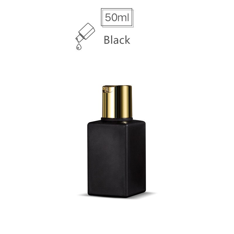 50 stk tom firkantet flaske med gulllokk for flytende kosmetiske påfyllbare flasker av matkvalitet 50ml 100ml: 50ml svarte