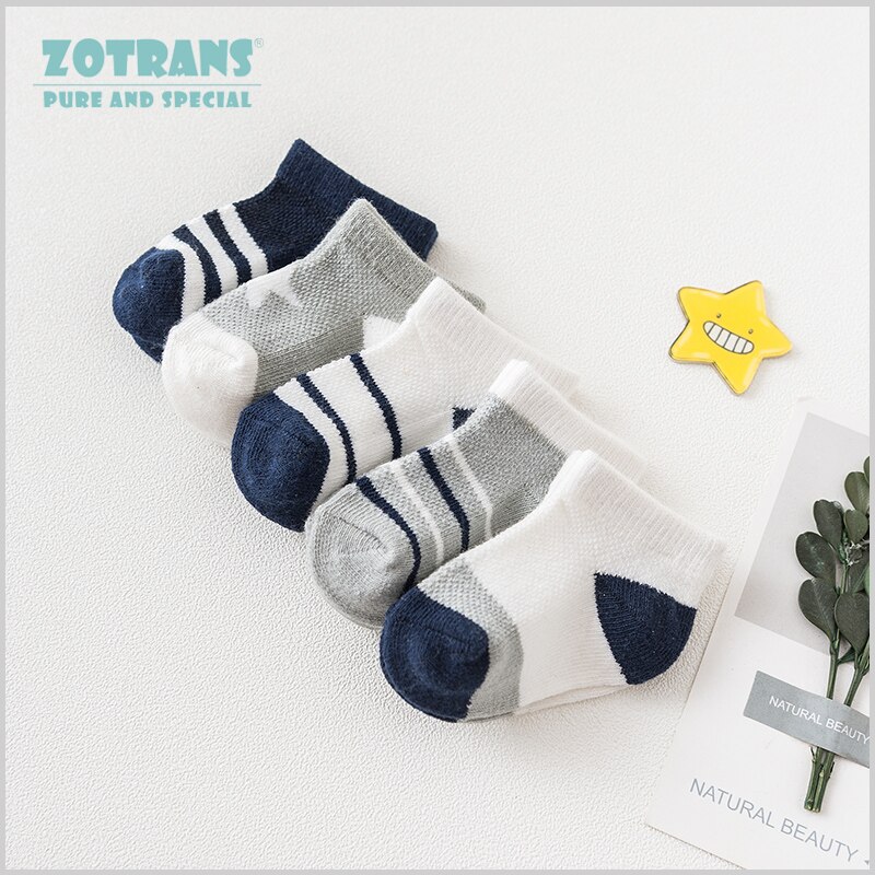 5 Pair/lot Baby Boy Socks Newborns Cotton Summer Aumtumn Stripes Socks Infant Toddle Socks Kids Blue Grey Short Socks for 0-24M