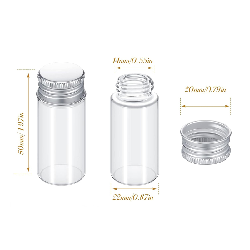 Neue 5Stck 5-30ml Glasflaschen mit Aluminium deckel kleine Mini-Gläser wünschen Flaschen Aufbewahrung sbox fallen Sonde flasche