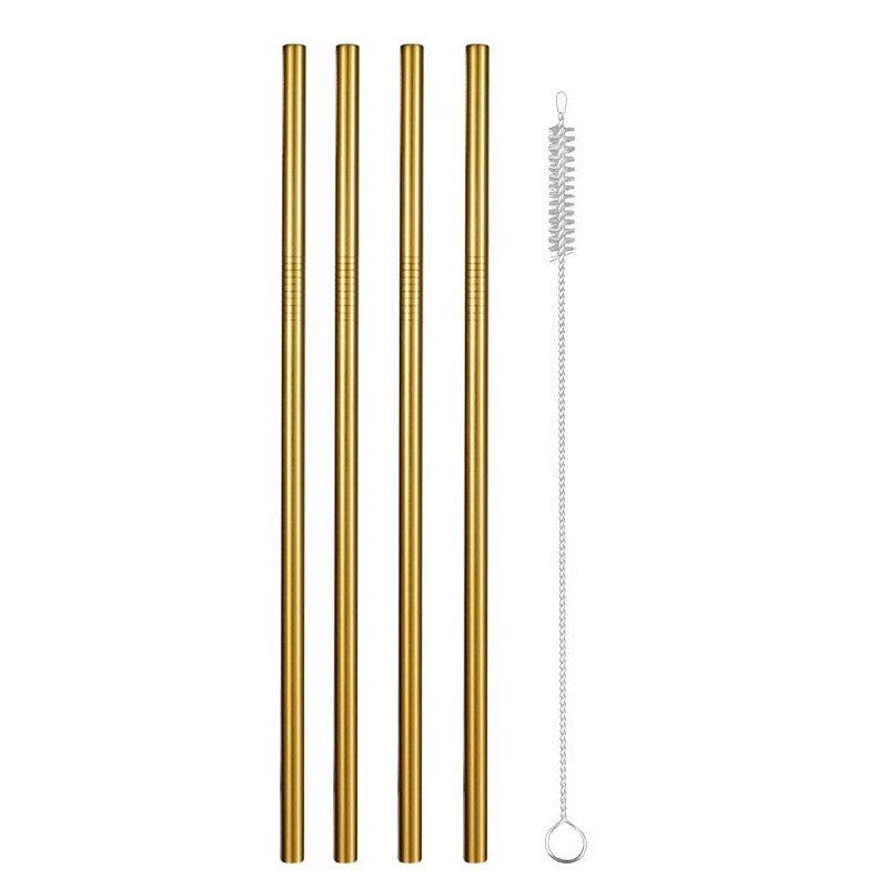Pajilla de Metal de acero inoxidable 304, Pajita reutilizable de con cepillo de limpieza y bolsa de almacenamiento dorada: C