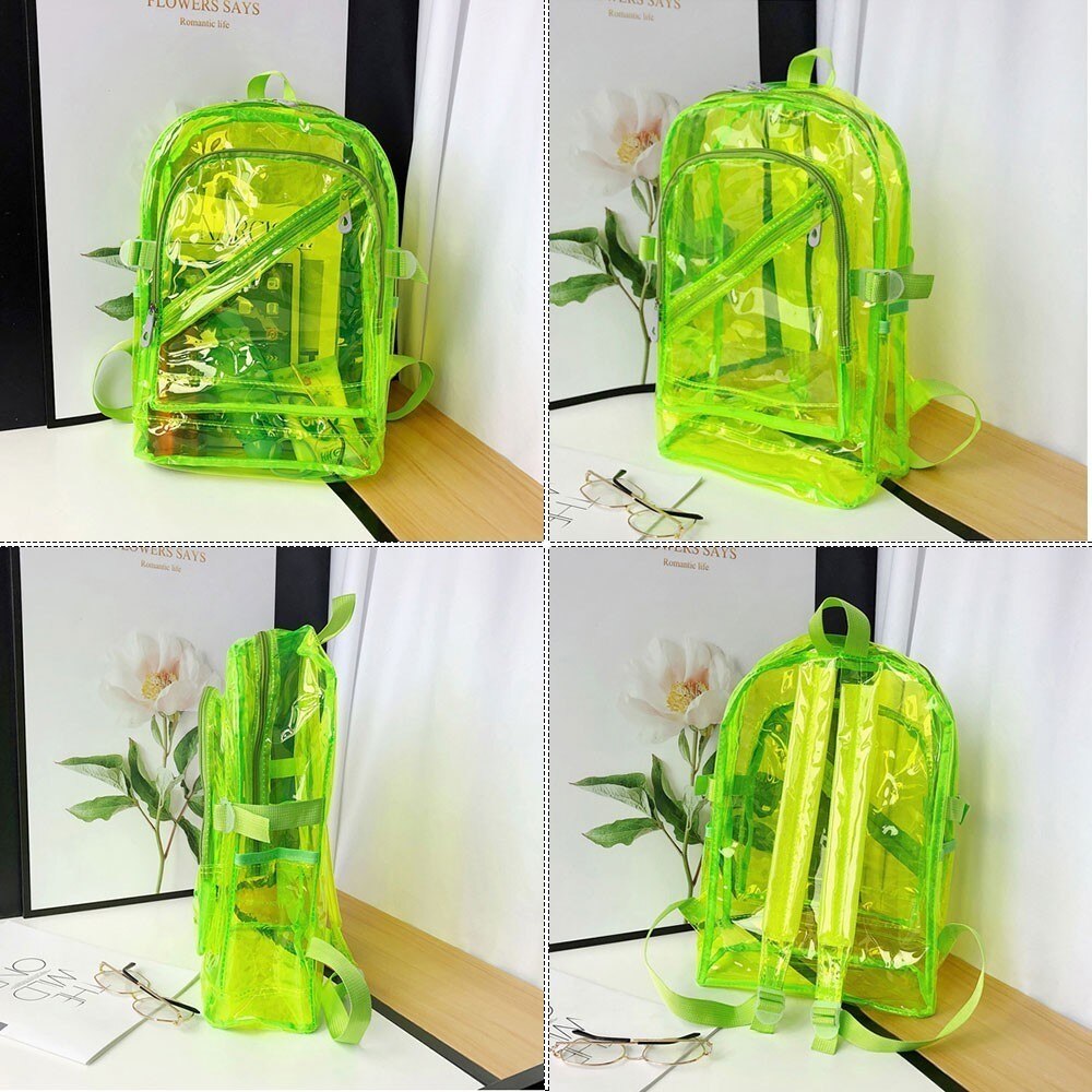 TTOU sac à dos étanche Transparent en plastique Transparent pour les adolescentes PVC sacs d'école épaules sac bonbons couleur fermeture éclair sac à dos