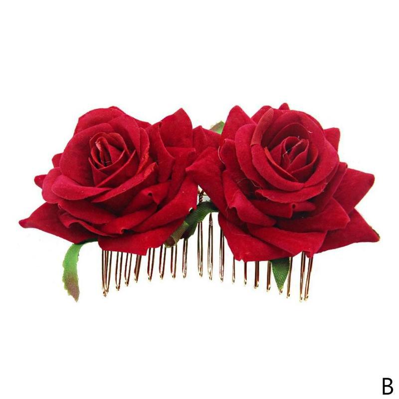 1 peine de pelo Artificial romántico de doble seda flor de Rosa para mujer, pinza de pelo blanca púrpura, tocado para baile de boda: Red