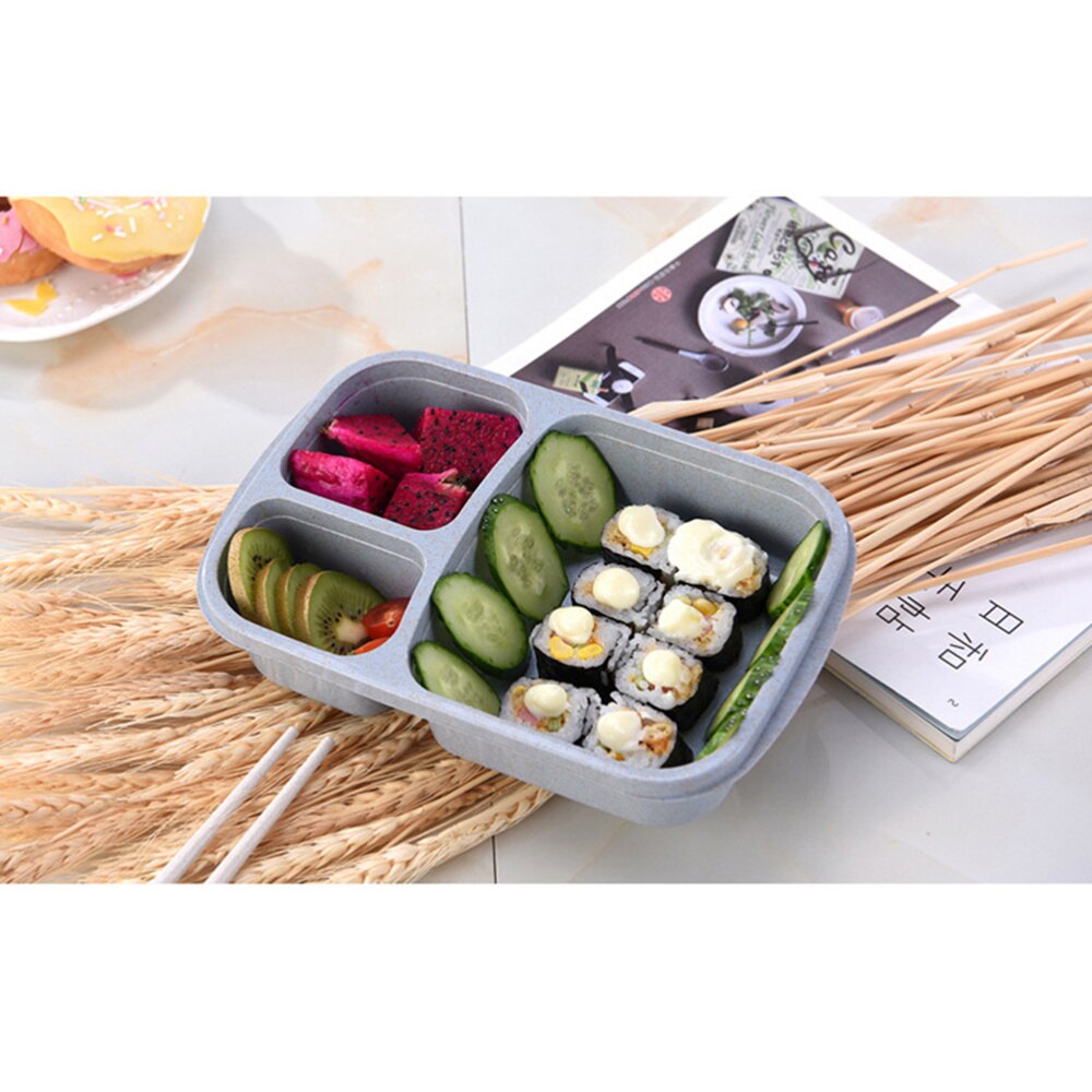 Portable Wheat Straw Microwave Safe Food Container Storage Box with 3 Compartments )