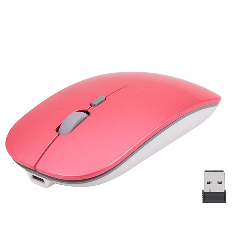 2.4G Wireless Mouse Rechargeable Mice Ultra-Thin Mute Mouse for PC Laptop Notebook Optical Mouse With USB Receiver Air Mous: Pink