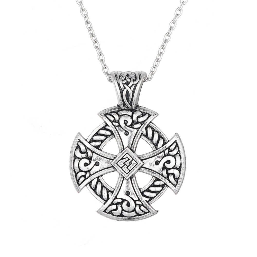 Fishhook Vintage Stijl Antieke Zilveren Kleur Hanger Met Cirkel Knoop Hamer Heidense Tradities Touw Ketting Cadeau Voor Mannen Ketting