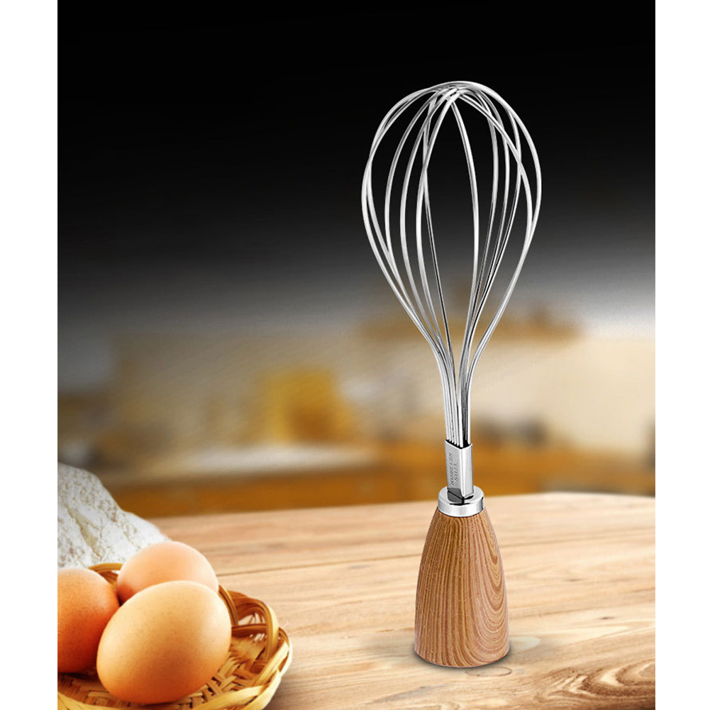 Kitchen Stainless Steel Wooden Handle Baking Tool Mixture Beater Whisk Rotation Durable Bar Cooking Manual Home Household