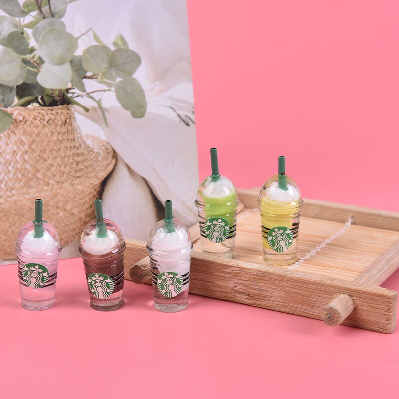 10Pcs Mini Resin Kawaii 3D Straw Milk Tea Ice Cream Coffee Frappuccino Cup Charm Imitation Food Pendant Jewlery Findings