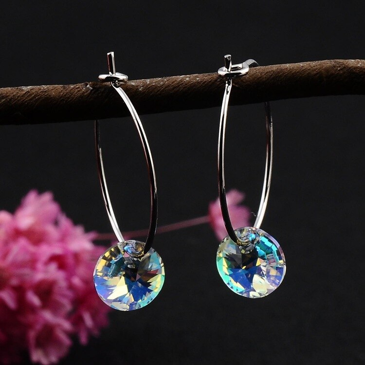 Pendientes simples con perforaciones de cristal austriaco, pendientes de temperamento populares, aretes minimalistas súper brillantes, joyería E462, 1 par: AB