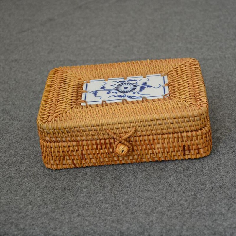 Rattan Woven Storage Box with Lid Handmade Jewelry Boxes Makeup Organizer Wooden for Sundries Tea Case Containers