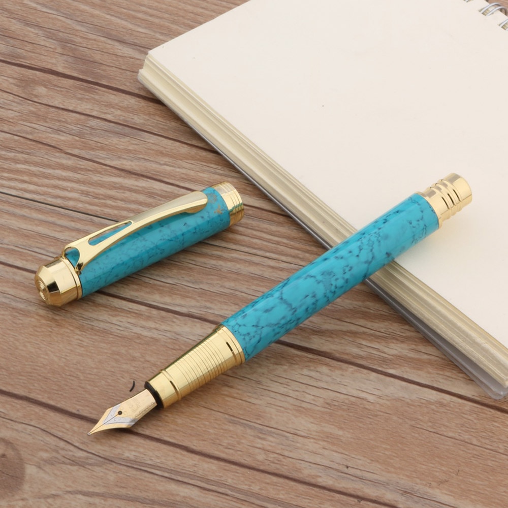 2022 Luxe Matte Klassieke Blauw Groen Marmer Turquoise 0.7 Nib Vulpen Gold Inkt Pennen Briefpapier Kantoorbenodigdheden