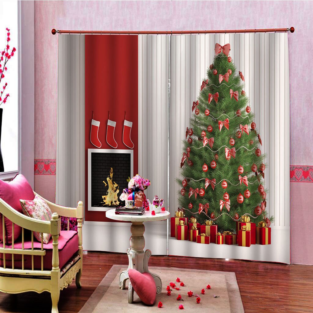 Cortinas navideñas de efecto 3D con ganchos, Juego de 2 paneles y 10 colores, cortinas de tela de poliéster para ventana, pantallas para puerta, decoración para el hogar: Borgoña