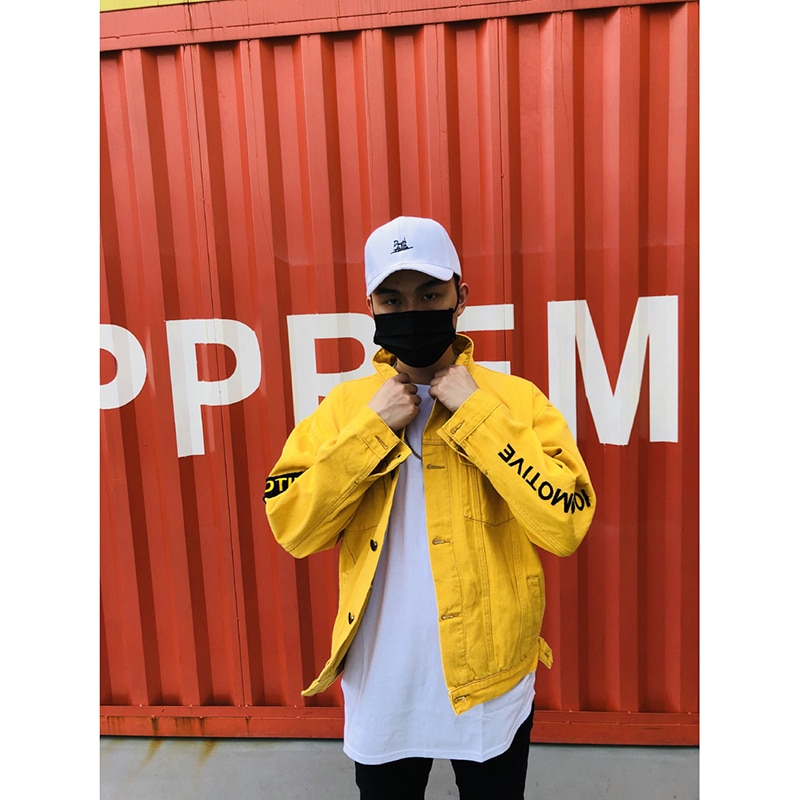 Aboorun mænds brevprintet denimjakke overdimensioneret streetwear hip hop bomuldsjeansjakke til mand  r3194