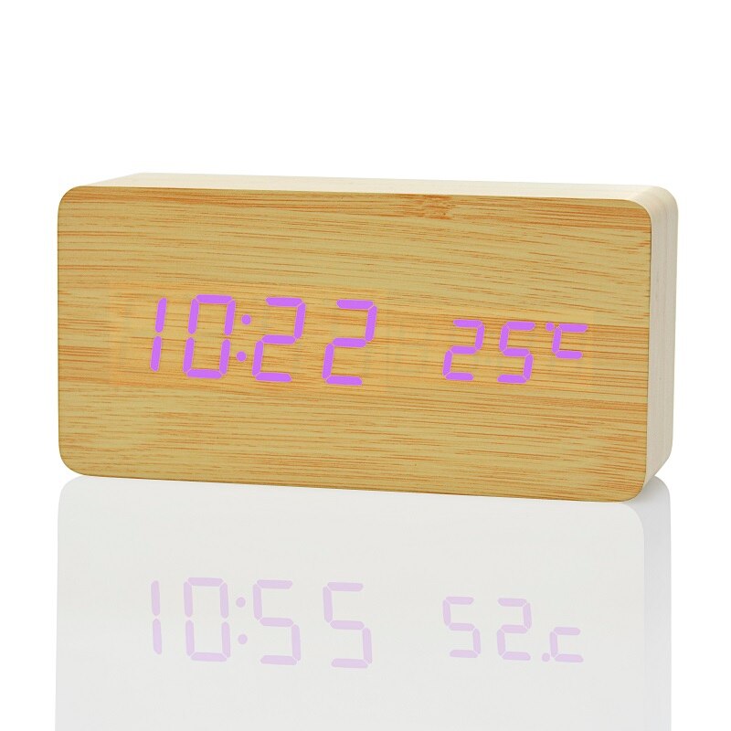 Suncree Modern Home LED digital Alarm Clock, Despertador Temp+date+time Electronic Digital Table Desktop Clocks: bamboo purple