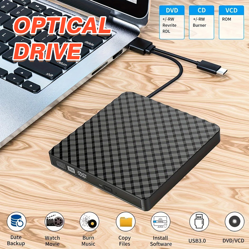 USB 3.0 Type C 2 in 1 Ultra-thin External RW CD Burner DVD Optical Drive Reader Player Portable CD-RW DVD-ROM for Laptop