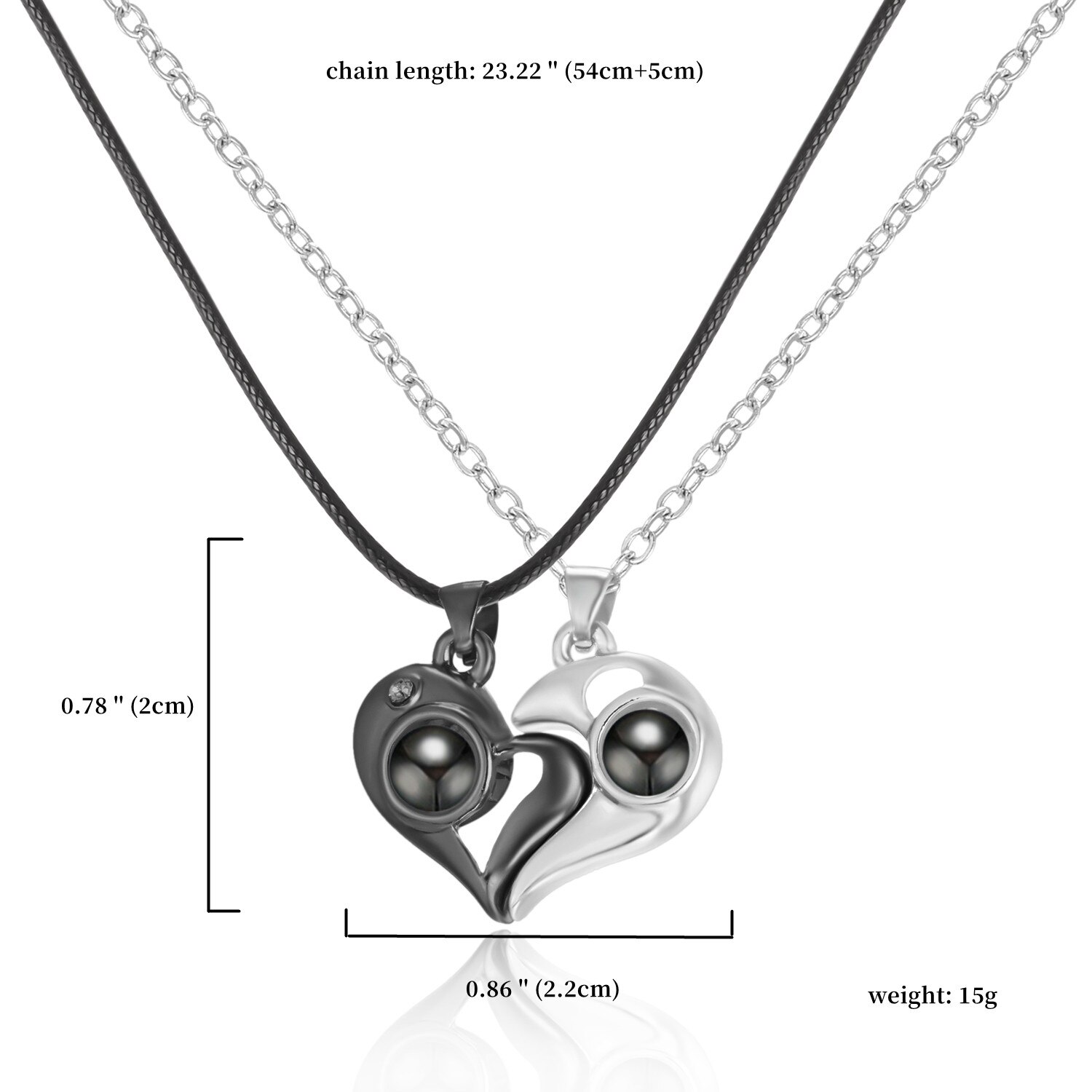 Collana magnetica per coppia da 2 pezzi per donna uomo Ti amo 100 lingue Collana con proiezione Collana con ciondolo a forma di cuore Gioielli: Argento placcato