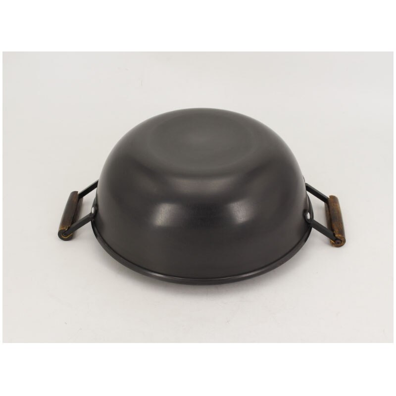 34cm Chinese Traditional Iron Wok Stew Pot with Wood Cover