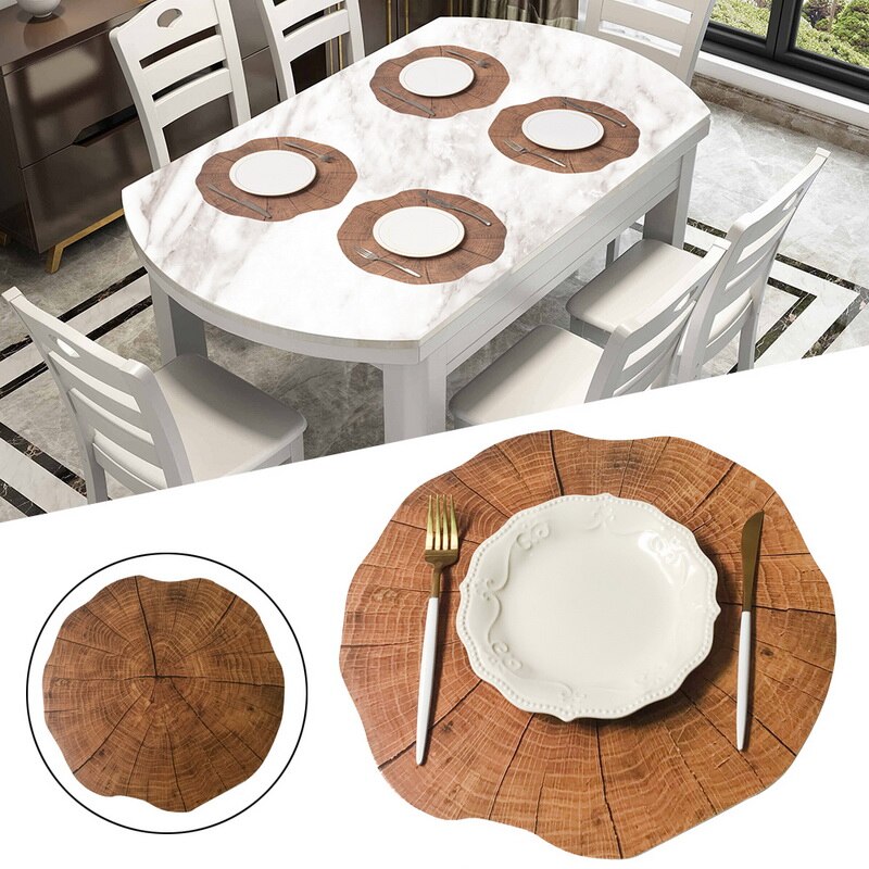 Log Placemat Wood Mat Western Placemat Stake Placemat Round Wood Grain Non-Slip Heat Insulation Moistureproof Mat: Default Title