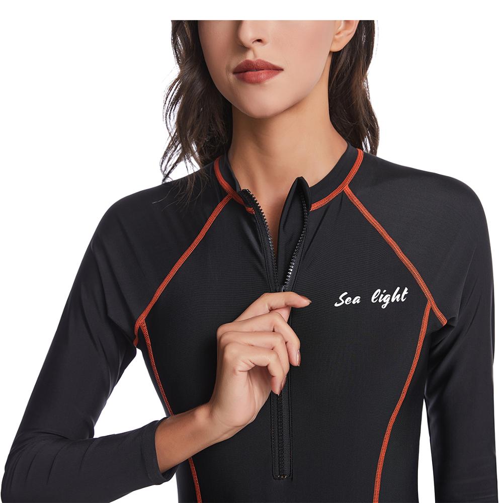 Trajes de Surf para mujer, ropa de buceo con protector solar de medusas, camiseta para Surf de manga larga negra,