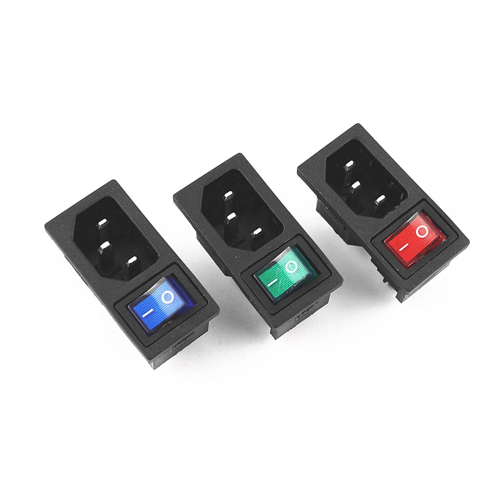 1Pcs 15A 250V IEC320 C14 3 Pin Fused Power Socket Connector Rocker Switch