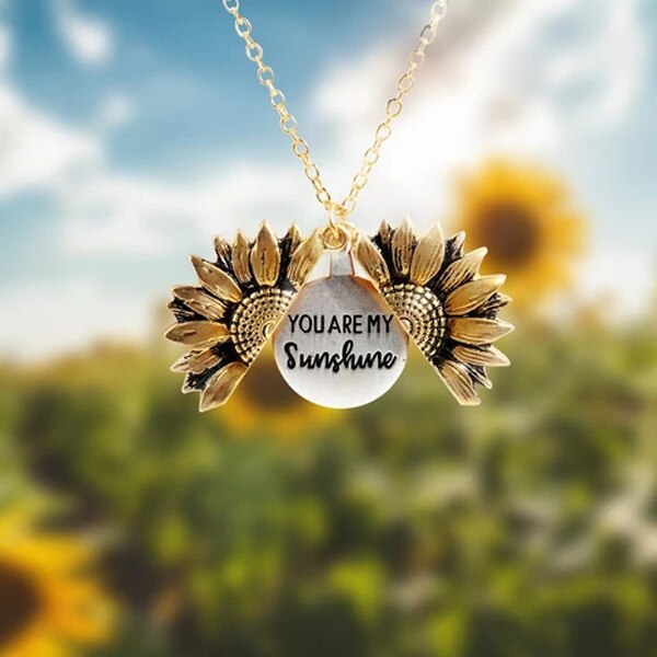 Rose Gold Silver Color Long Chain Sun Flower Female Pendant Necklace Jewelry You Are My Sunshine Sunflower Necklaces For Women