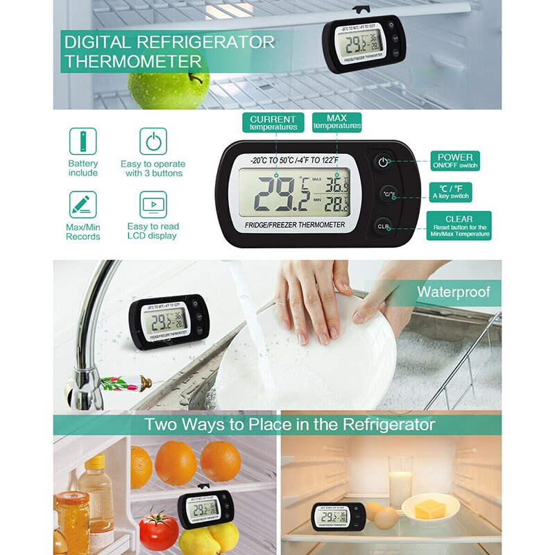 Electronic Digital Refrigerator Thermometer Freezer Freezer Anti-humidity Thermometer -20~50 Degree Refrigerator Thermometer