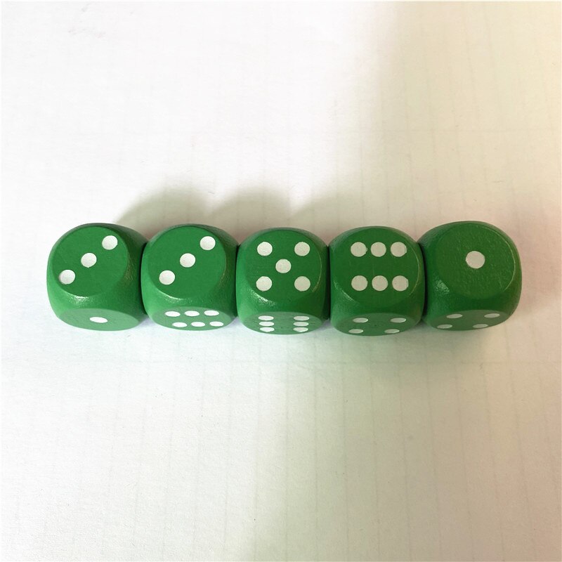 10pcs Wood Dice D6 Sided Dice 16mm Digital number or point Cubes Round Corner For Kid Toys Board Games: Green