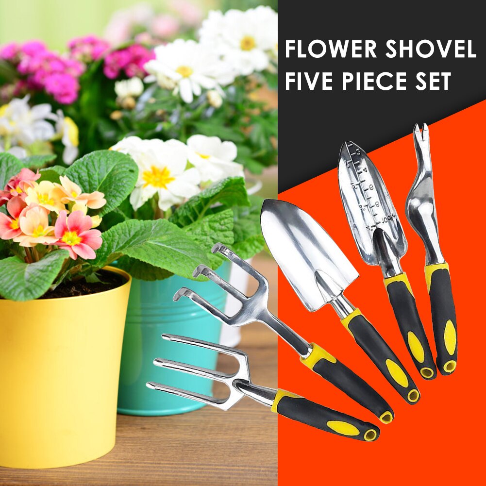 5 Piece Gardening Tools Set Including Trowel Transplanted Cultivator Weeder Weeding Fork Garden Tools with Heavy Duty Cast-al