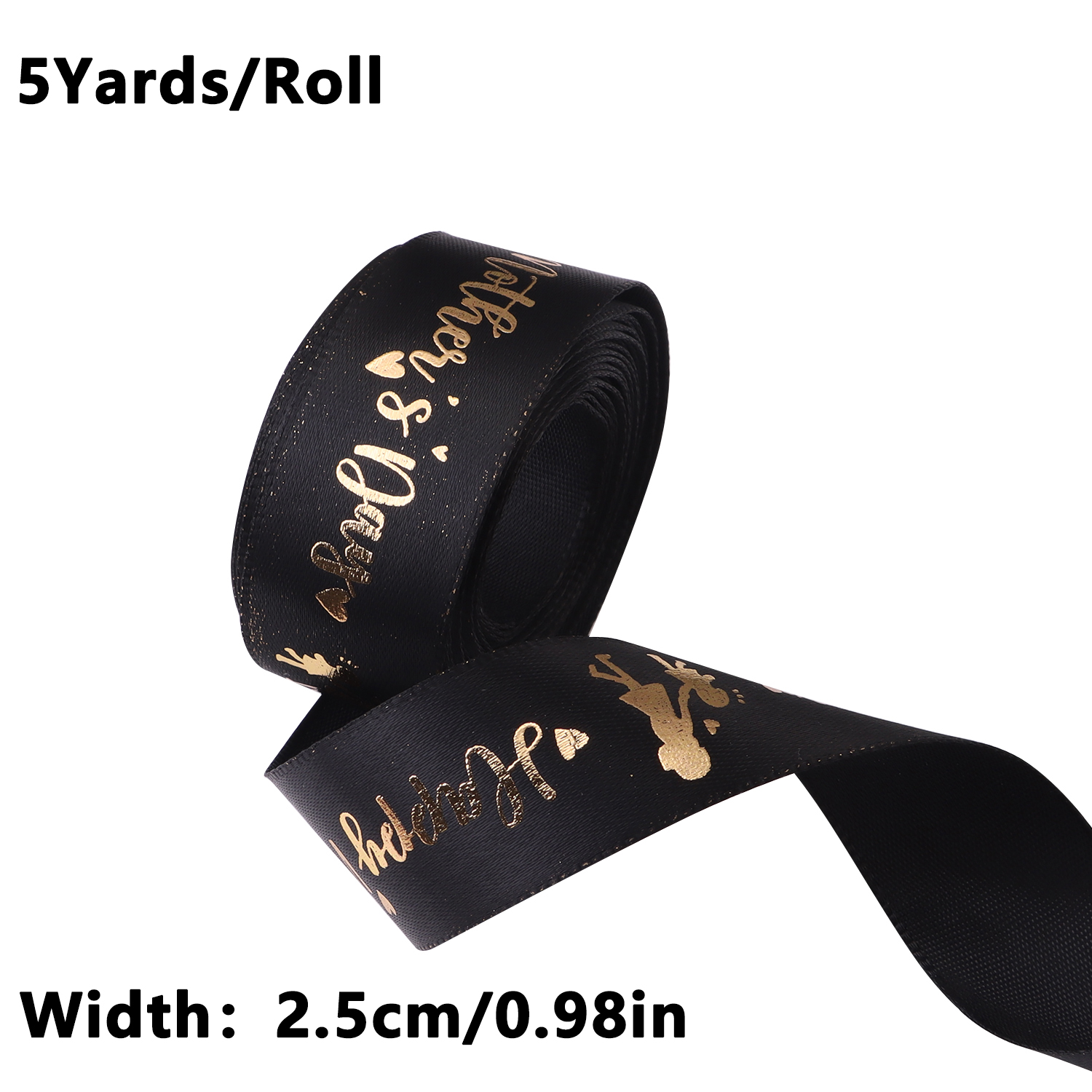 Ancho: Cinta acanalada de 16 mm con letras impresas de una sola cara "Feliz día de la madre", cinta decorativa para de embalaje de para el día de la madre: Negro
