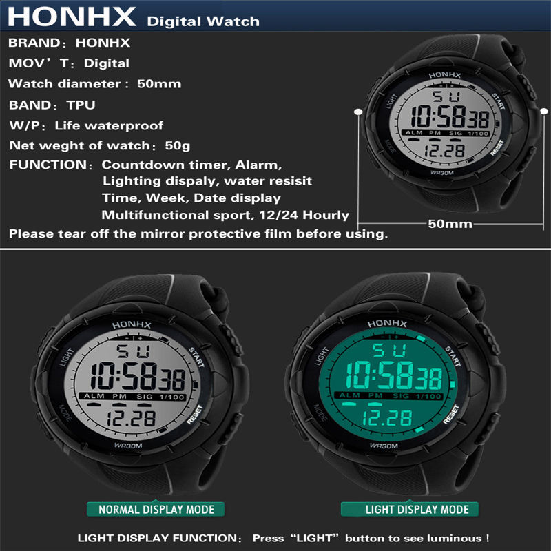 Waterproof Men's Boy Watch LCD Digital Stopwatch Date Rubber Sport Wrist Watches Multifunctional Masculino Saat Relogio