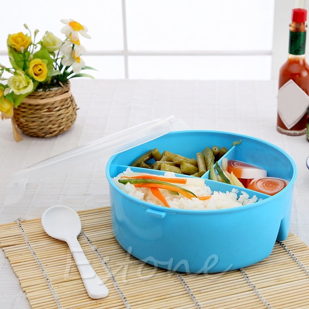 Boîte à déjeuner à Bento | Rond, Portable micro-ondes boîte à Bento stockage des aliments à Bento avec cuillère, conteneur réutilisable 3 grilles