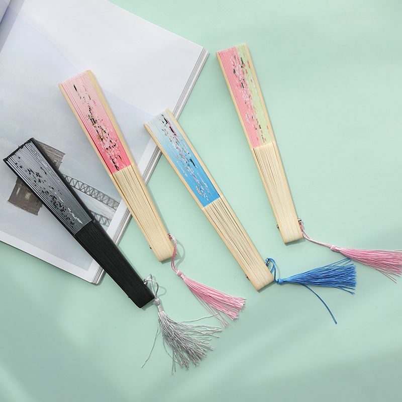 Abanico plegable de bambú portátil, abanicos decorativos de seda Vintage, de decoración del hogar para de boda, abanico de mano chino para baile femenino