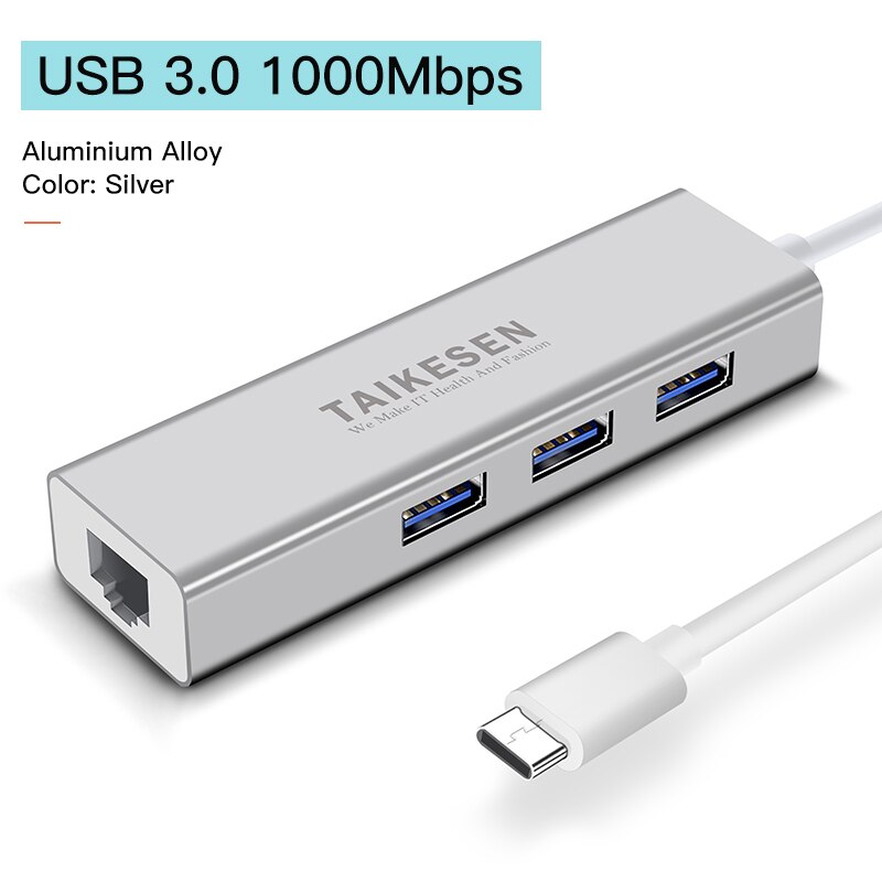 Usb c etherne  rj45 lan adapter usb type c naar usb 3.0 hub 100/1000 netwerkkaart voor macbook pro samsung  s9/s8/ note 9 usb etherne: Usb 3.0 1000m zilver