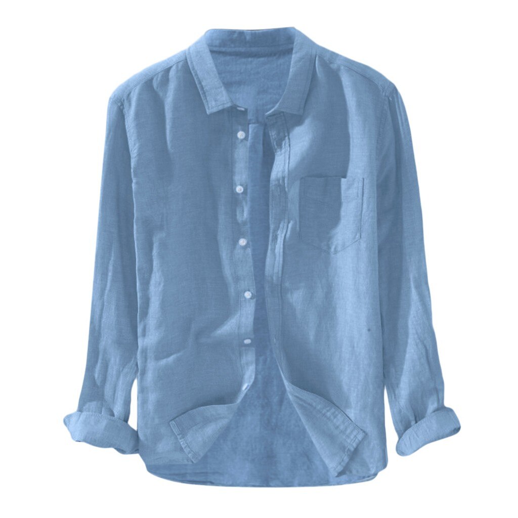 Mannen Shirts Katoen En Linnen Lange Mouwen Zomer Solid Comfortabele Zuiver Linnen Casual Losse Shirts Plus size: Blauw / XL