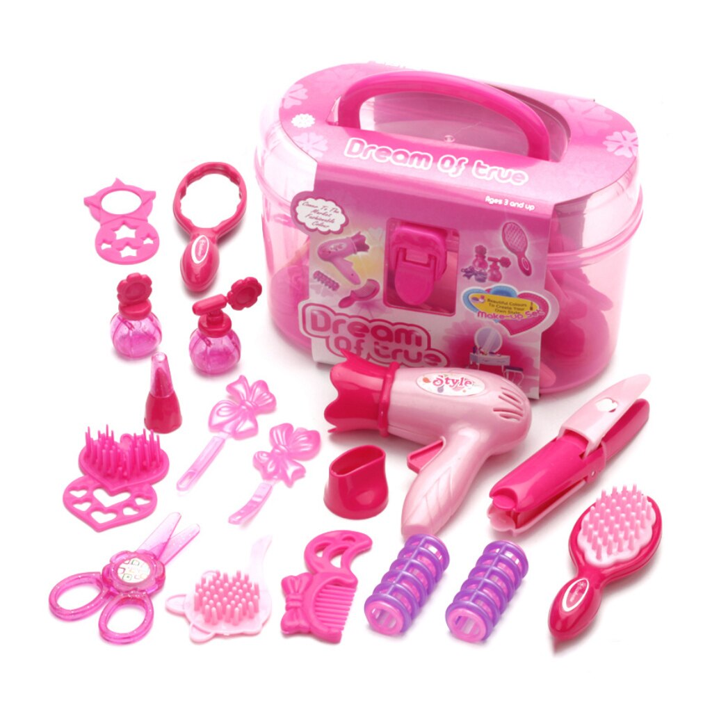 Children Pretend Play Kid Make Up Toys Set Hairdressing Simulation Cosmetic Girls Dressing Travel Kit