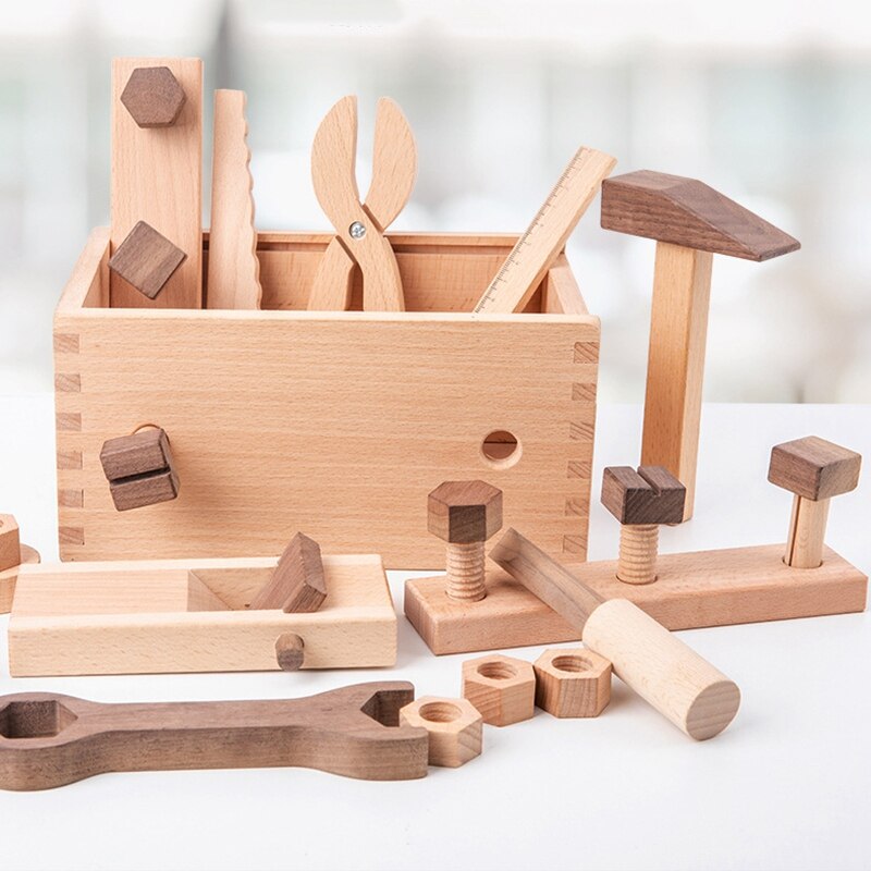 Wooden Tool Box Kids Disassembly Toy Screw Nut Combination Assembly Construction Toy Working Toy Set Role Play Set