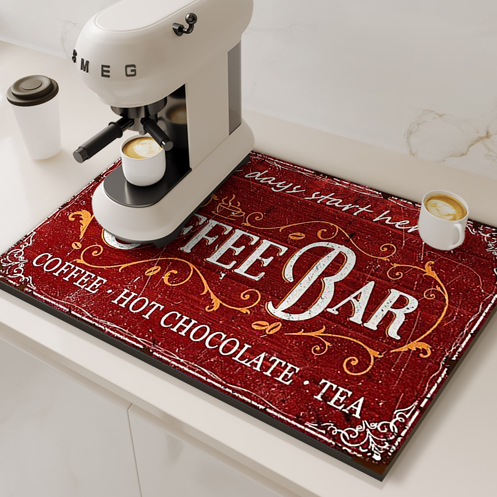Retro Koffiezetapparaat Mat Keuken Afvoer Pad Antislip Schotel Droogmatten Sneldrogend Servies Kraan Placemat Servies Wasbaar