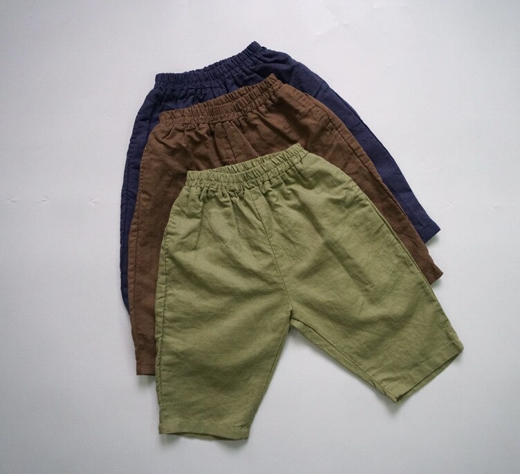 Zomer Baby Jongens Linnen Katoen Kalf-Lengte Broek Koreaanse Stijl Kinderkleding Pure Kleur Losse Kinderen Casual Broek