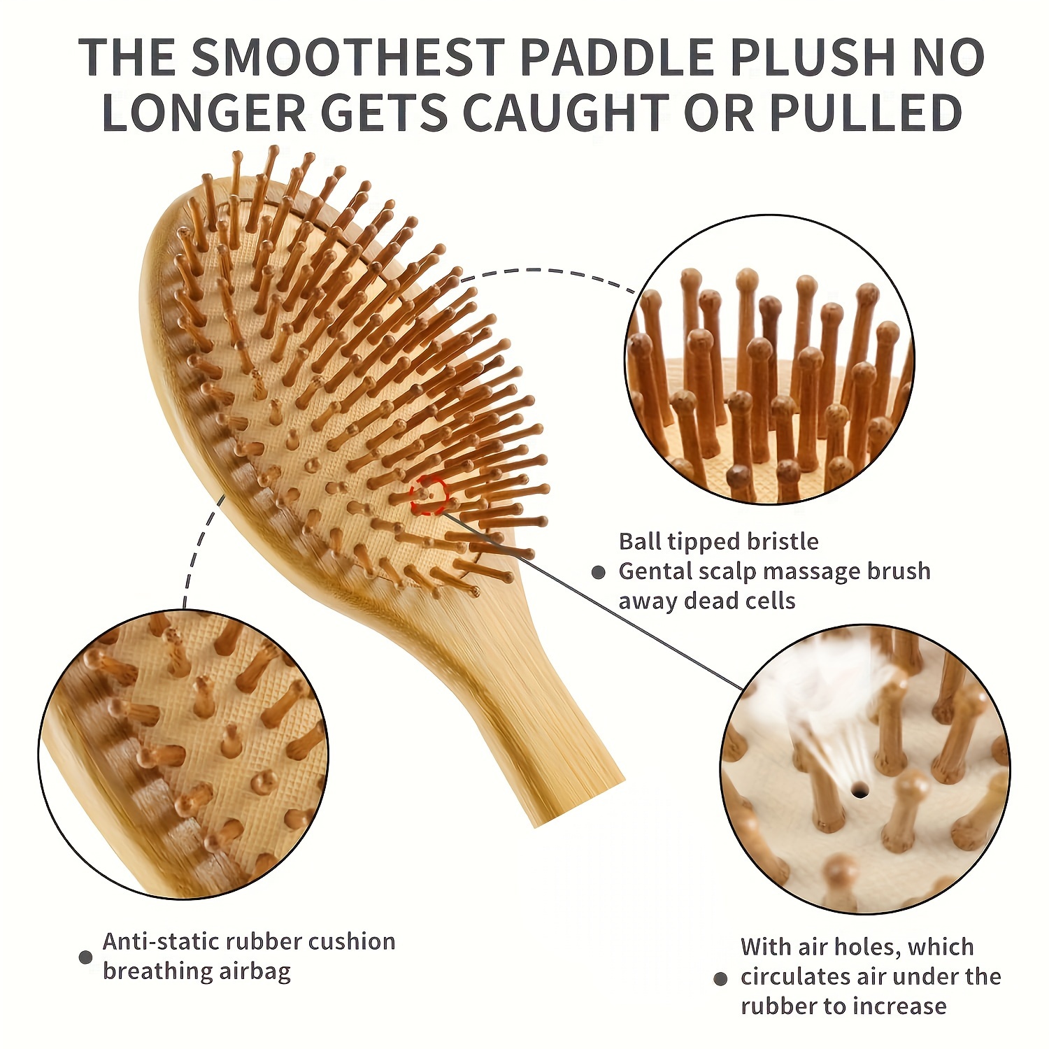Bamboo Hair Brushes and Comb Set, Comb for Women and Detangling, Great on All Hair, Handmade for Women Men