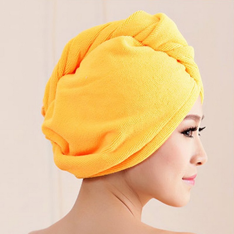 Femmes filles dame cheveux serviette cheveux Turban microfibre séchage rapide Salon serviette salle de bain accessoires enveloppé cheveux chapeau chapeau: yellow